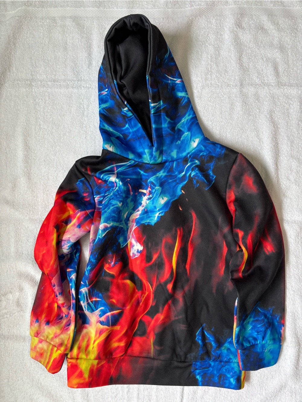 Kids Graphic Hoodie 3D Fire Print Size Youth S/M Kangaroo Pocket Sweatshirt
